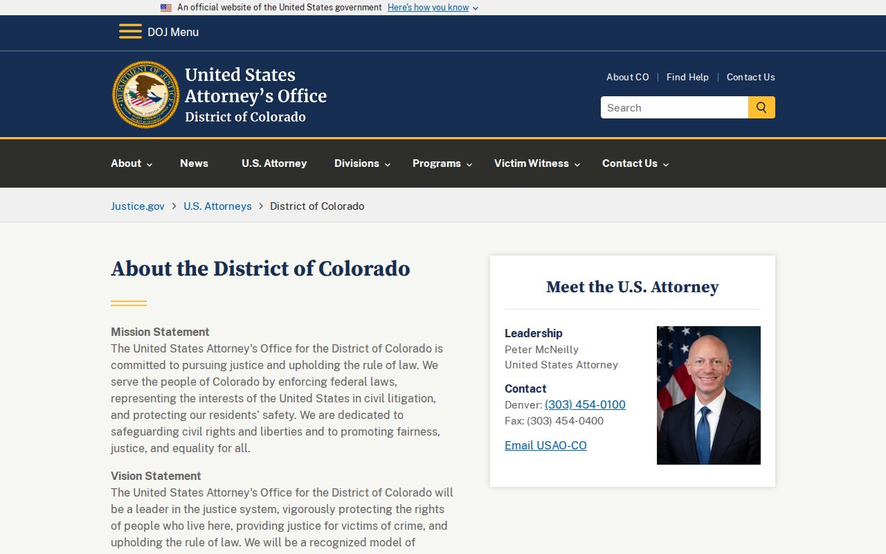 Costilla County Clerk of Court federal justice office distinction