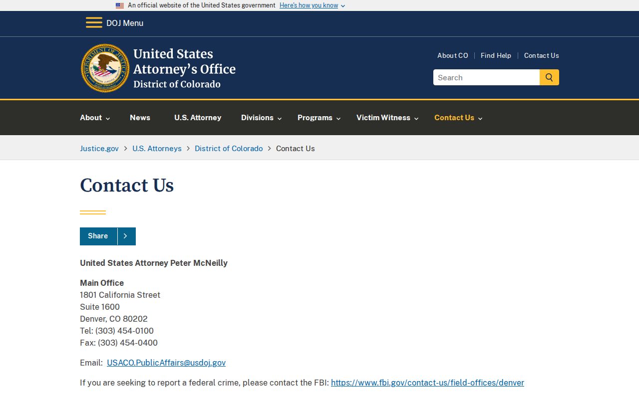 Costilla County Clerk of Court U.S. Attorney contact source distinction