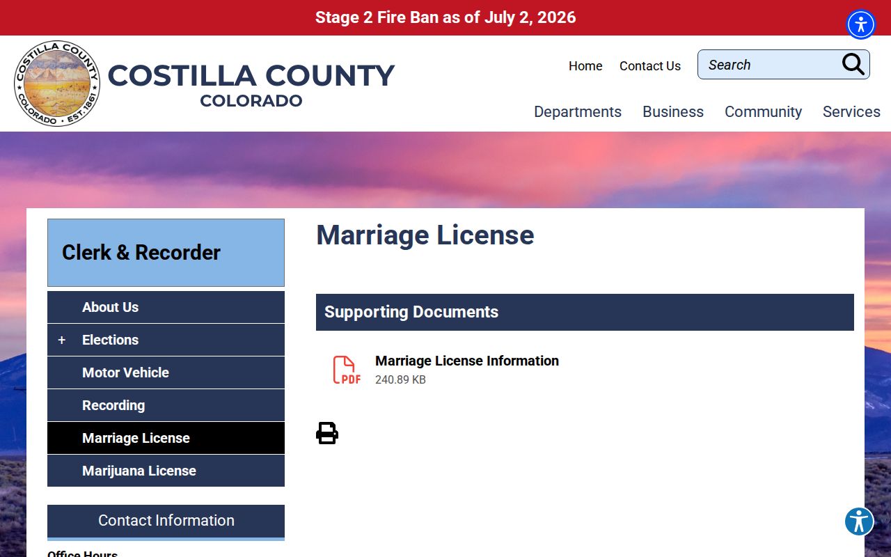 Costilla County court dockets marriage license source