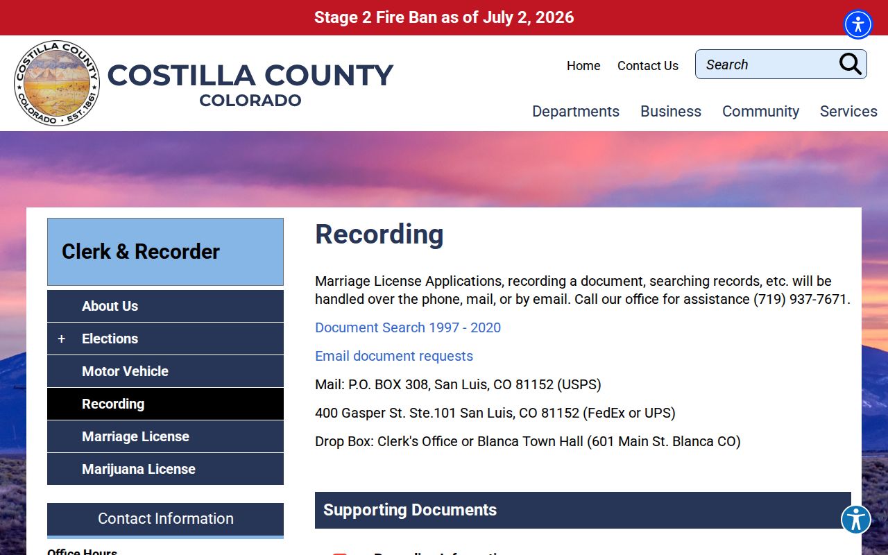 Costilla County court dockets recording records source