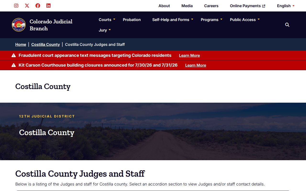 Costilla County Court judges and staff records contact