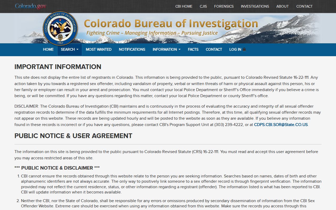 Costilla County traffic court records Colorado registry agreement access limits
