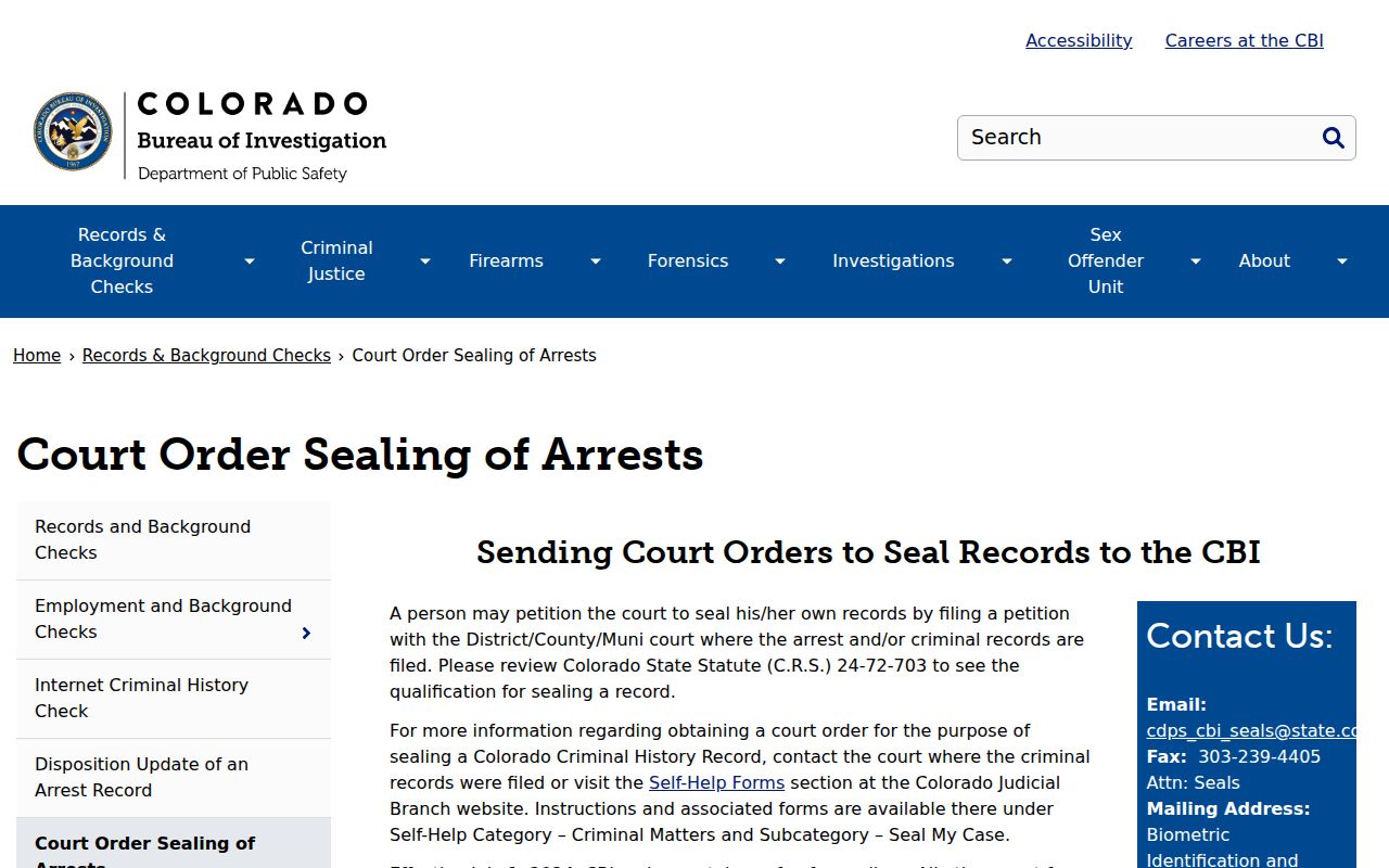 Costilla County warrant records CBI sealing information