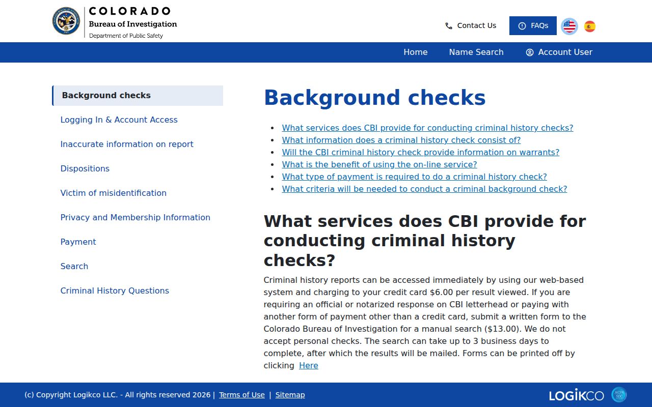 Costilla County warrant records CBI ICHC FAQ search fields