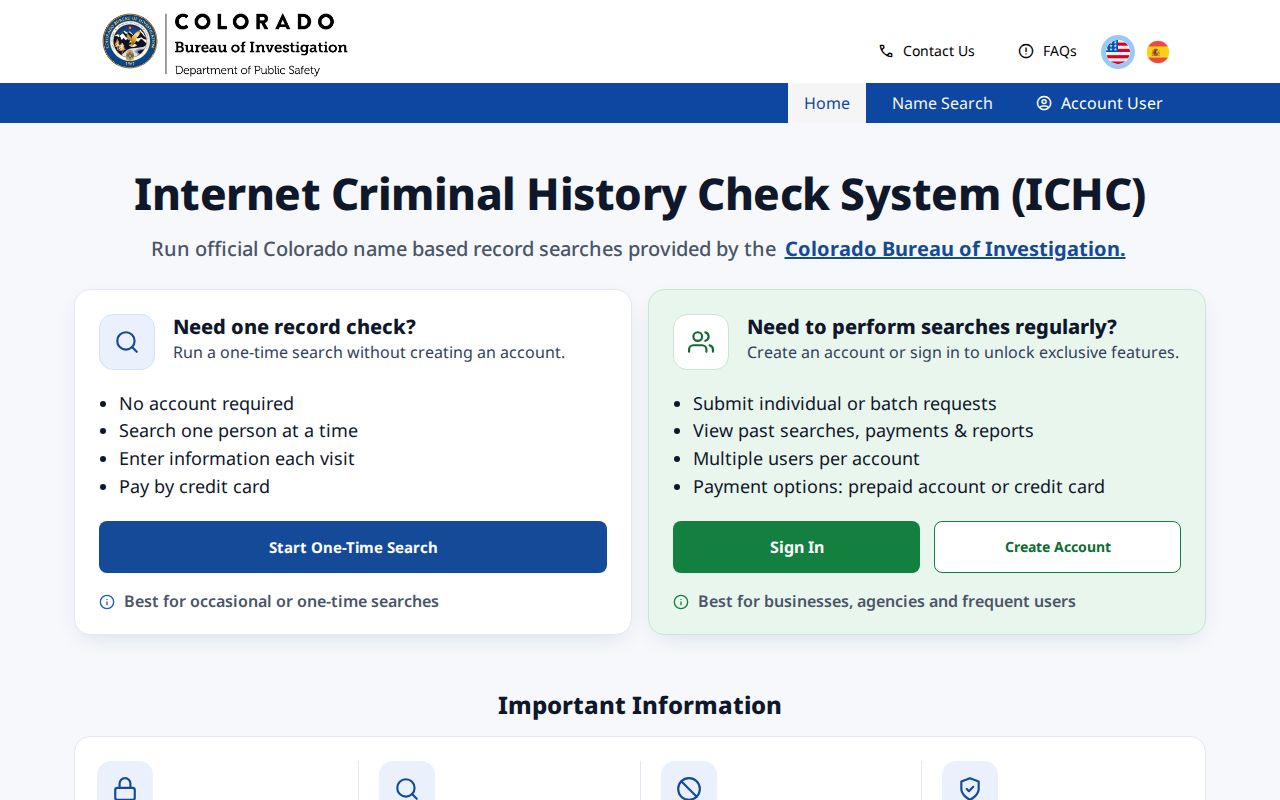Costilla County warrant records official CBI Internet Criminal History Check portal